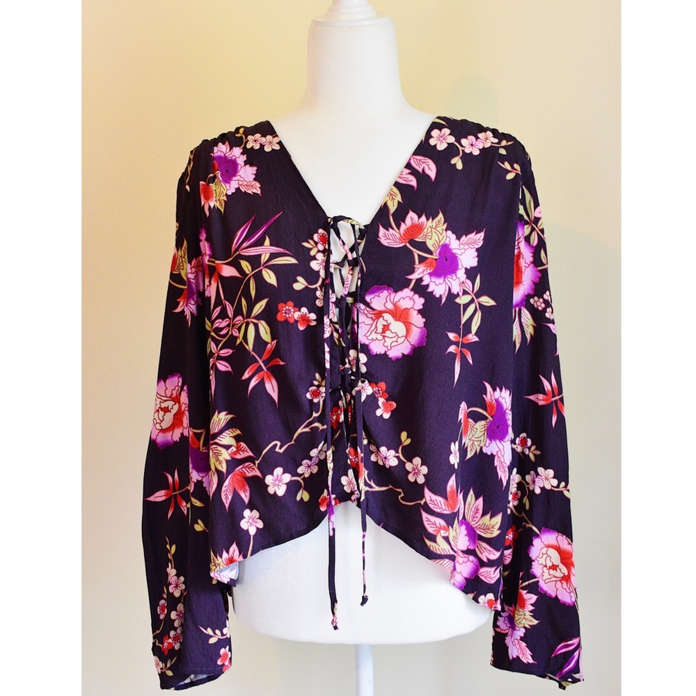Hallelu Boutique Purple Floral Bell Sleeve Blouse